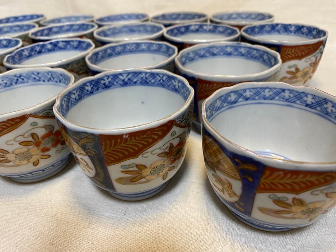 伊万里　古伊万里　色絵　金襴手　ちょこ　猪口　花の図　大正元年　20客