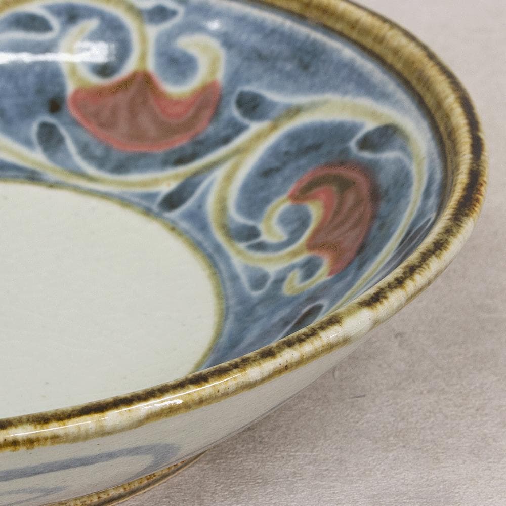 河井久 飾り皿大皿「唐草紋鉢」直径37.5cm 共箱 河井寛次郎・河井武一に師事