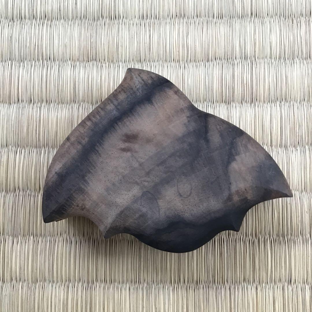 骨董品　茶道具　香合　黒柿千鳥香合　内側金箔(傷)銅板付属　配送桐箱　S97KG