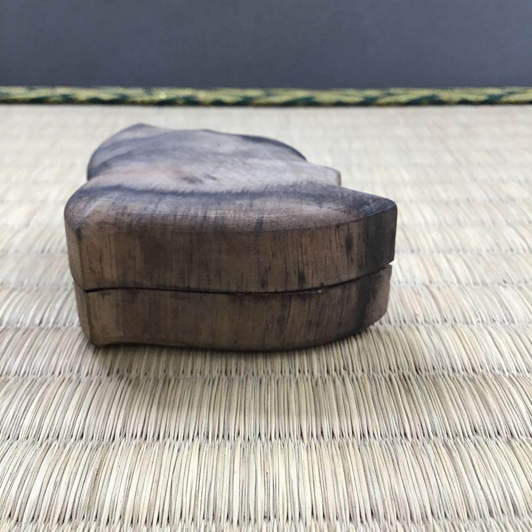 骨董品　茶道具　香合　黒柿千鳥香合　内側金箔(傷)銅板付属　配送桐箱　S97KG