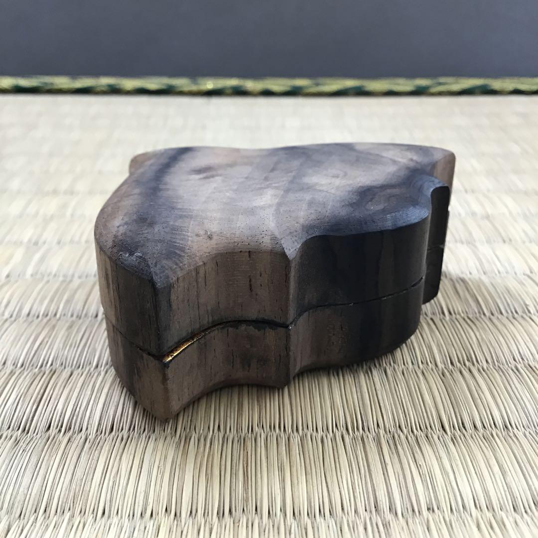 骨董品　茶道具　香合　黒柿千鳥香合　内側金箔(傷)銅板付属　配送桐箱　S97KG