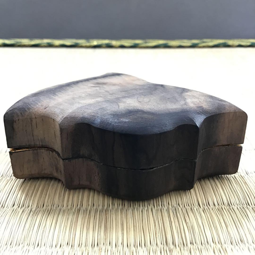 骨董品　茶道具　香合　黒柿千鳥香合　内側金箔(傷)銅板付属　配送桐箱　S97KG