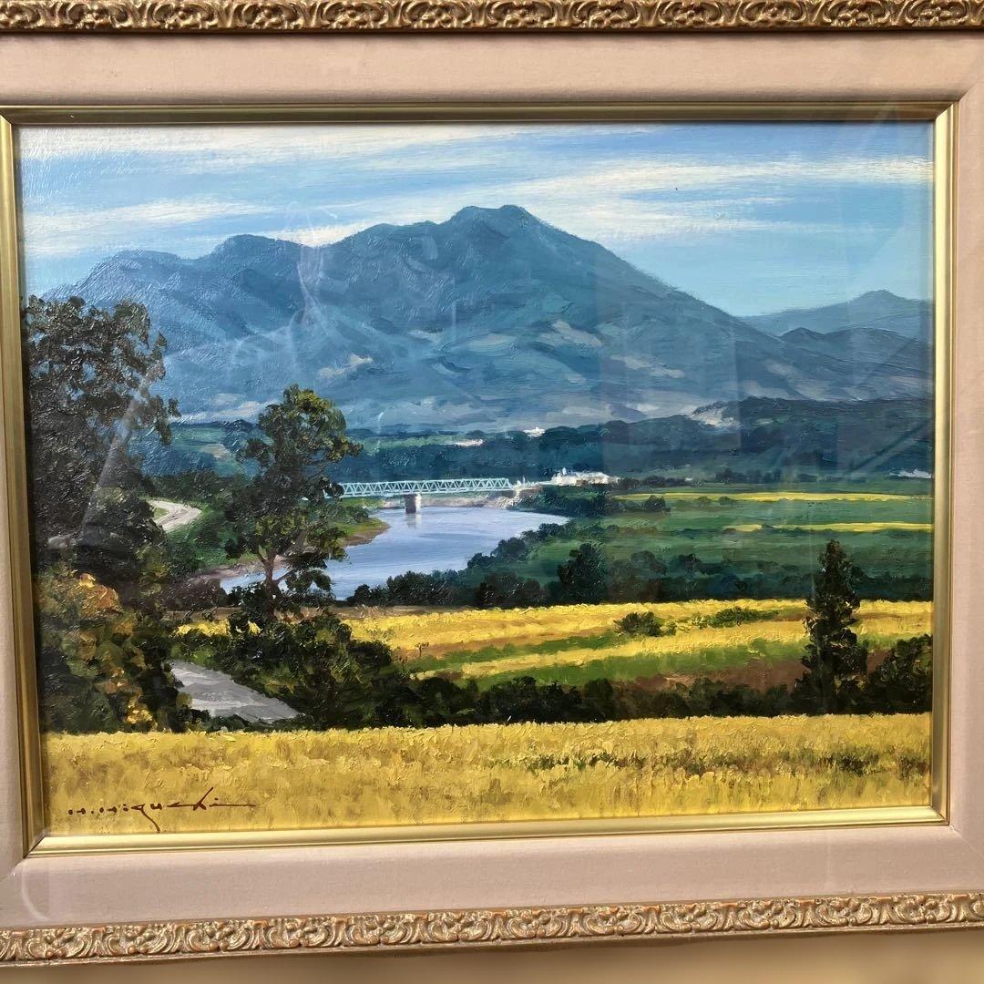 油彩　樋口洋「高社山と千曲川　F6」一枚の繪取り扱い作家