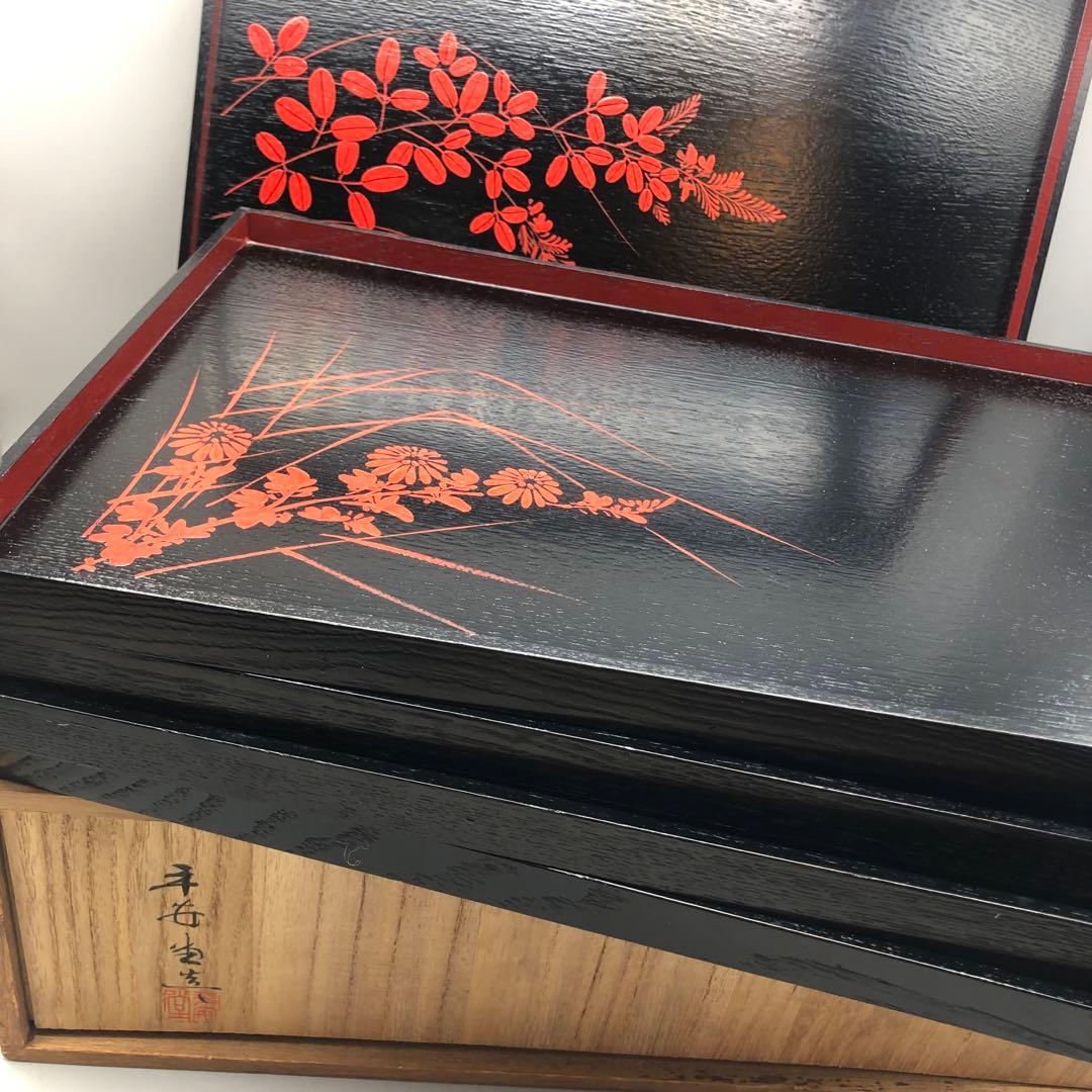 新品未使用木箱入り山田平安堂漆器膳絵違い5種セット宮内庁御用達伝統工芸品