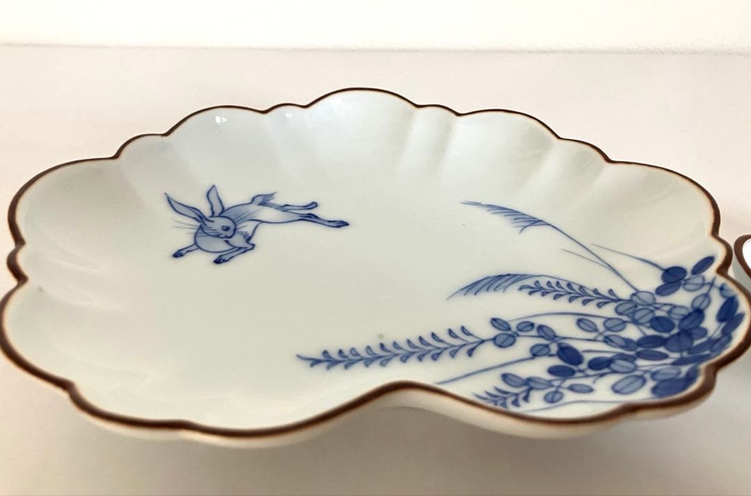 辻製磁社★形変皿★柄違い3セット★リスブドウ★ウサギ★牛★笛★有田焼