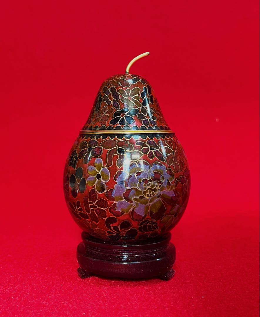 中國美術 景泰蓝 七宝焼 梨香合 香道具 台座付き