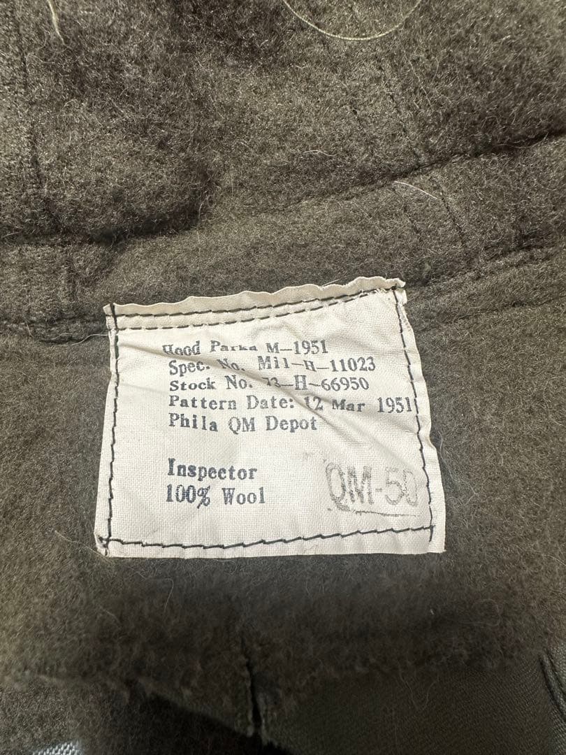 M-51 パーカー用フード　白ラベル