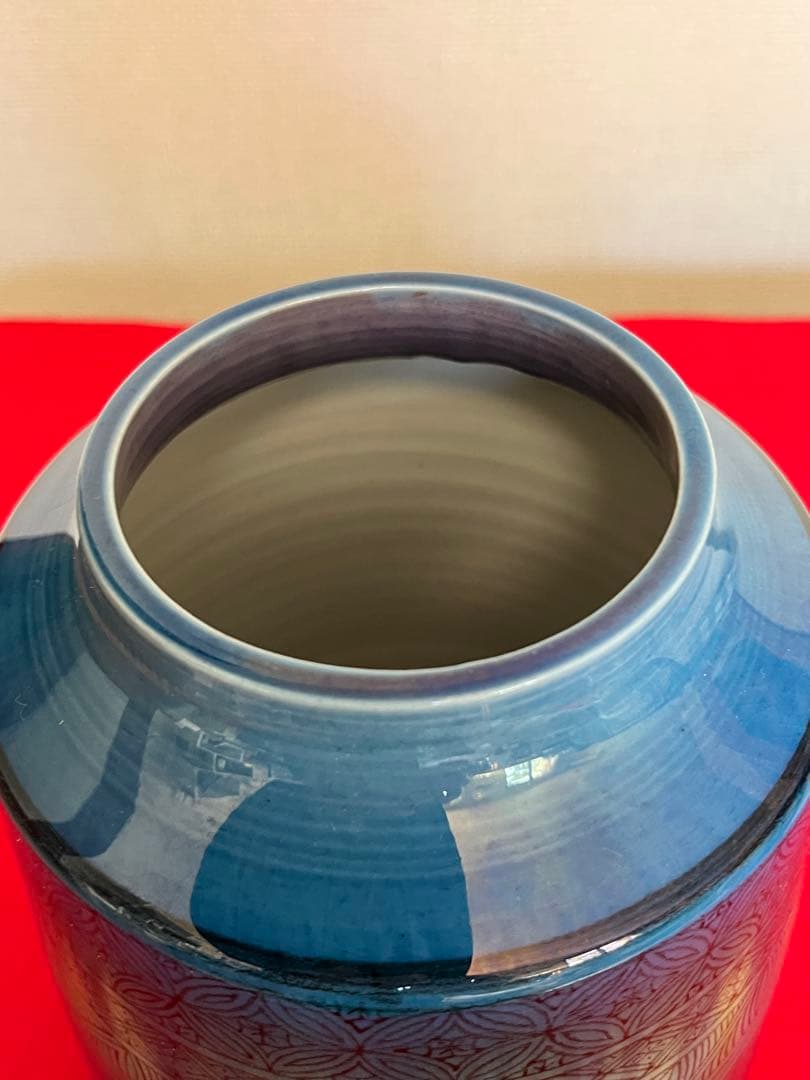 柳雨軒 三代 人間国宝 徳田八十吉（正彦銘）碧明釉 小紋壺 管理T290