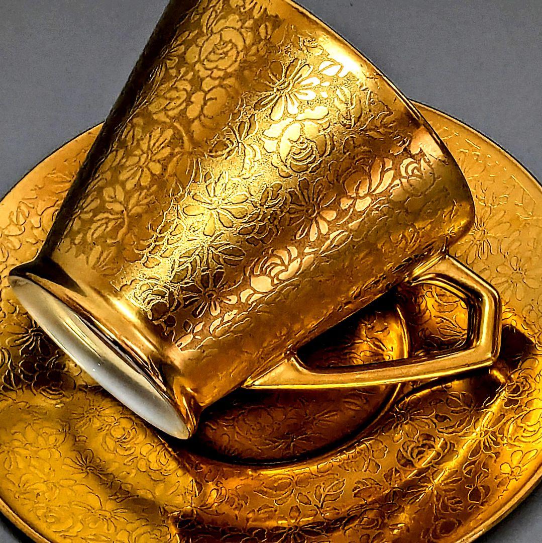 アンティークピッカード金彩エッチング クサラシ技法 華装飾紋様 カップ＆ソーサー