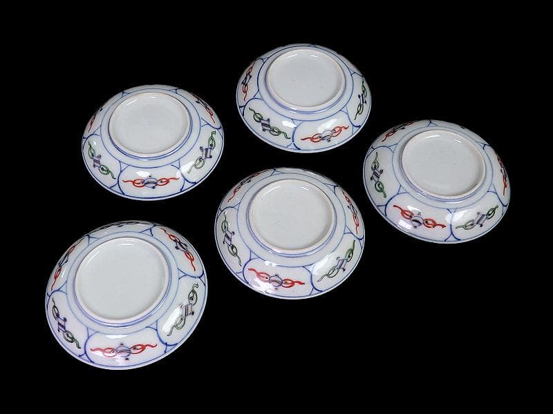 大聖寺伊万里　染錦　割絵　菊に笹の図　４寸皿　５枚　1592AS-DAc