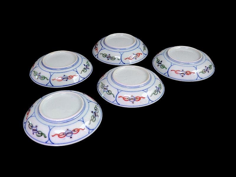 大聖寺伊万里　染錦　割絵　菊に笹の図　４寸皿　５枚　1592AS-DAc