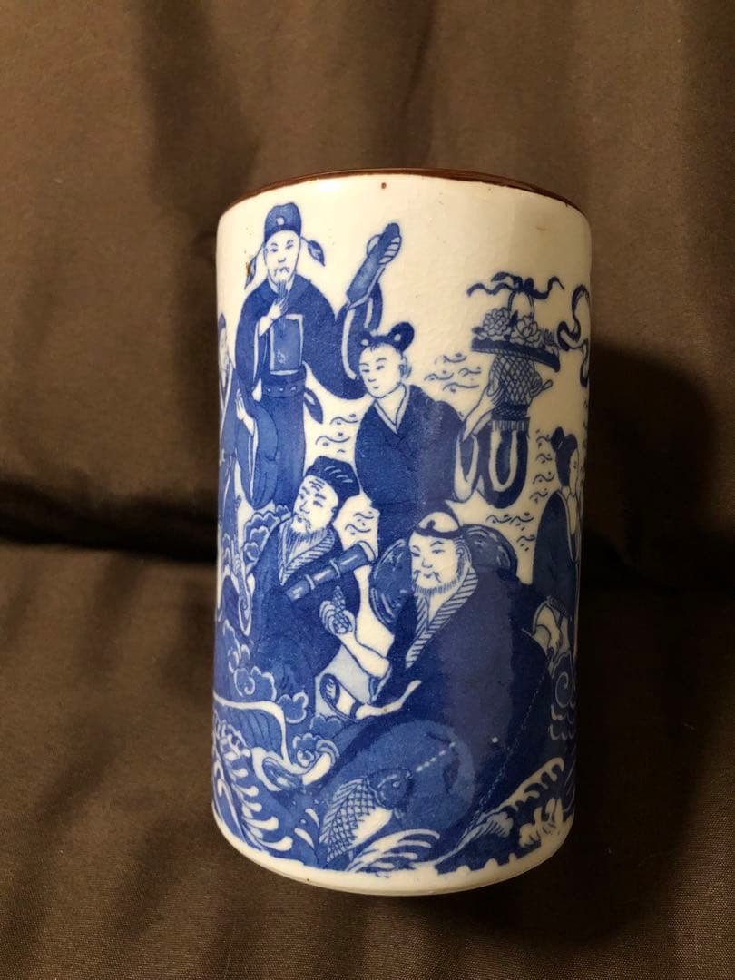 中国 古陶磁 青花 筆筒 大明萬暦年製 銘 時代物 骨董