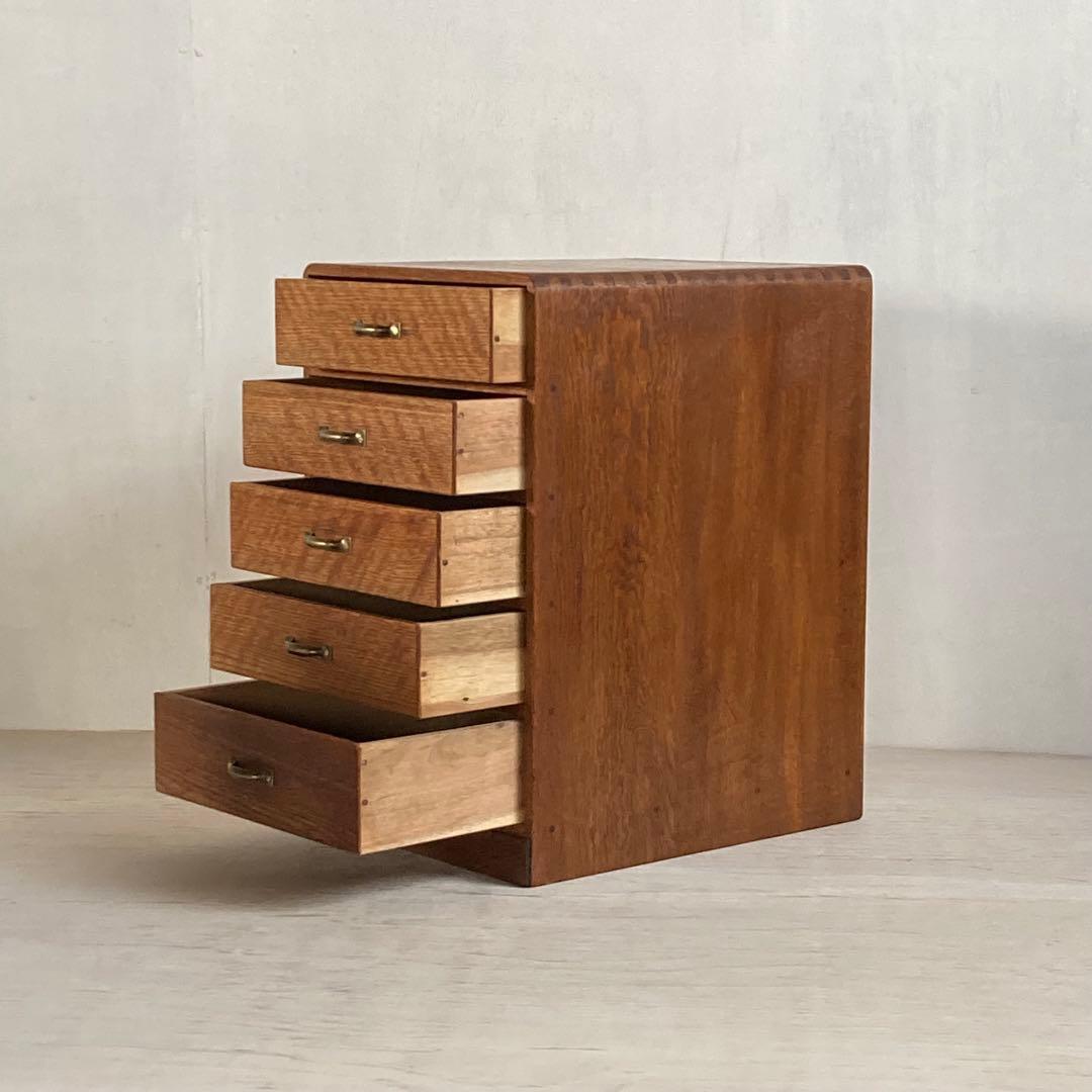 古い楢 無垢材 5杯 あられ組 小引き出し 古道具 古家具