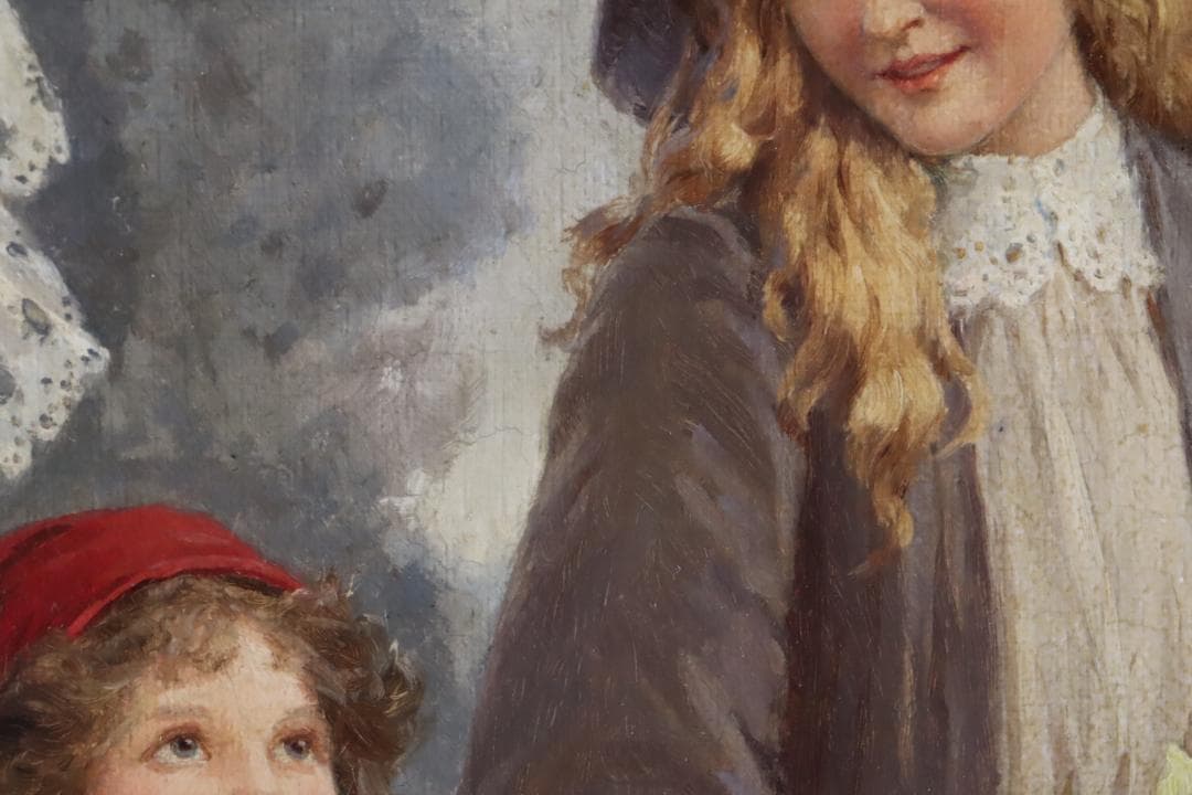 真作保証 西洋美術 ヨーロッパ絵画 「少女と女性」油彩20号 18～19世紀古画