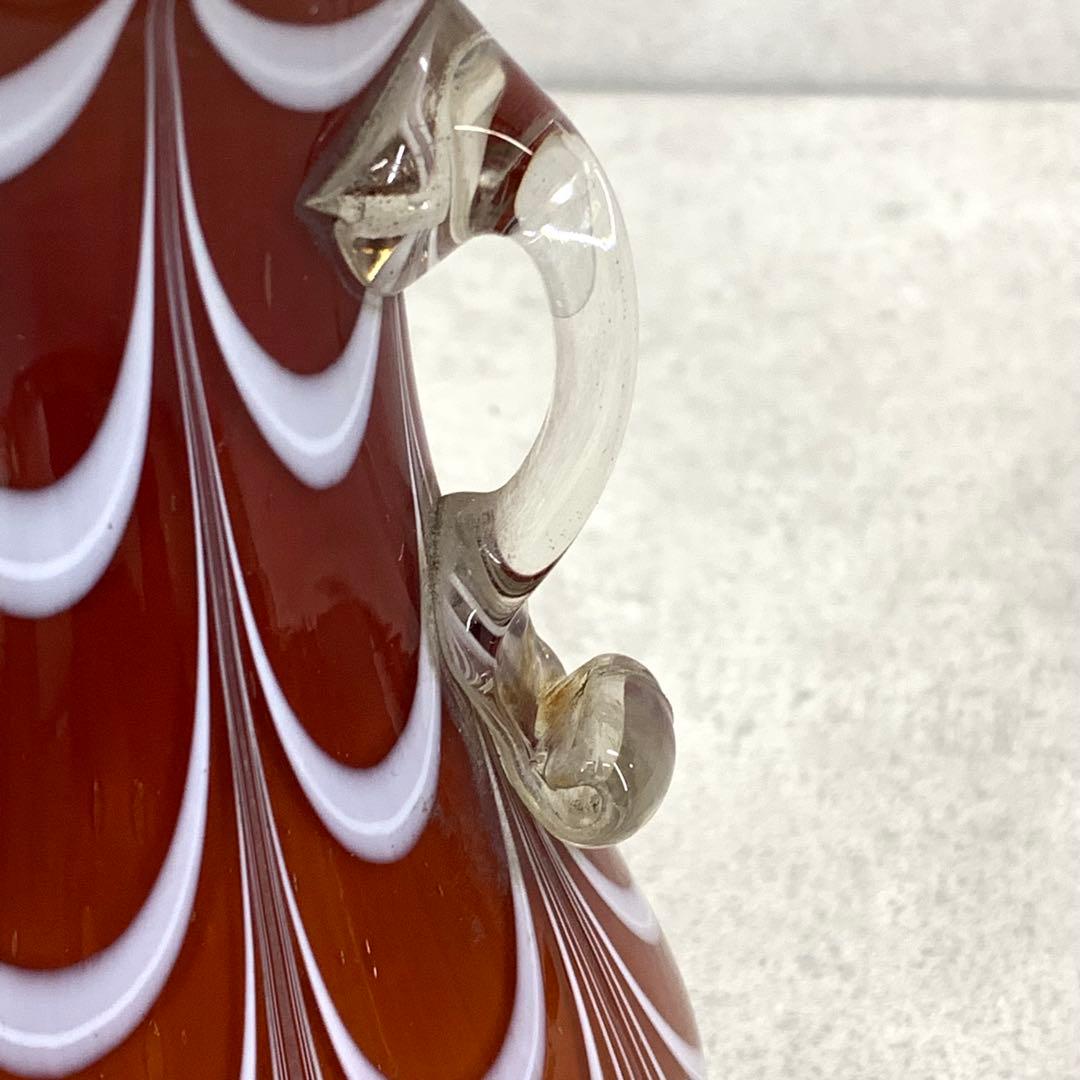 花瓶 高さ19.3 cm 赤茶 硝子 花生 アンティーク 吹きガラス