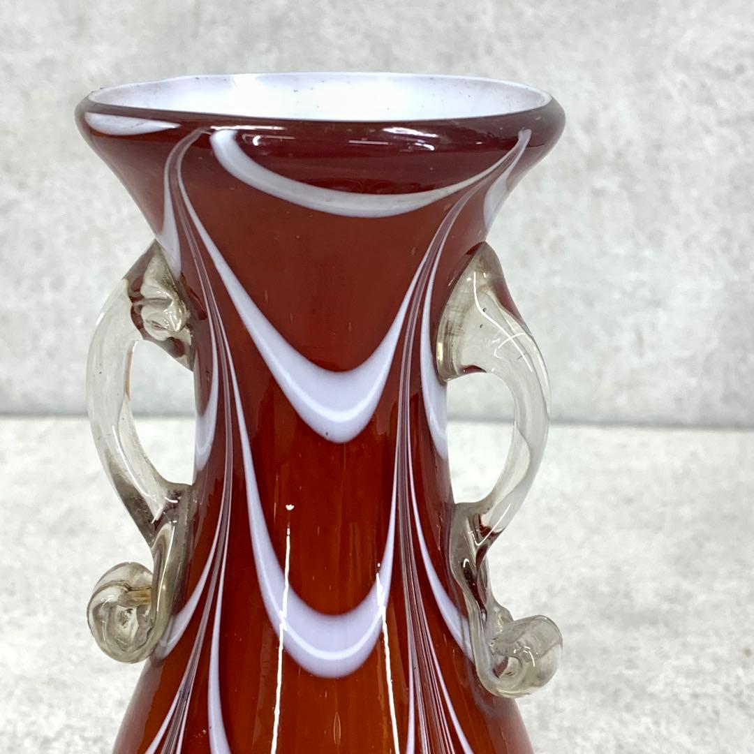 花瓶 高さ19.3 cm 赤茶 硝子 花生 アンティーク 吹きガラス
