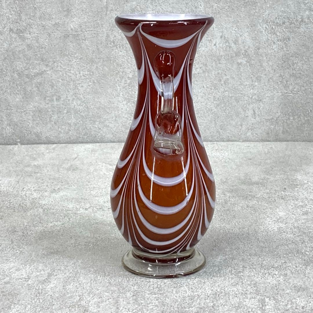 花瓶 高さ19.3 cm 赤茶 硝子 花生 アンティーク 吹きガラス