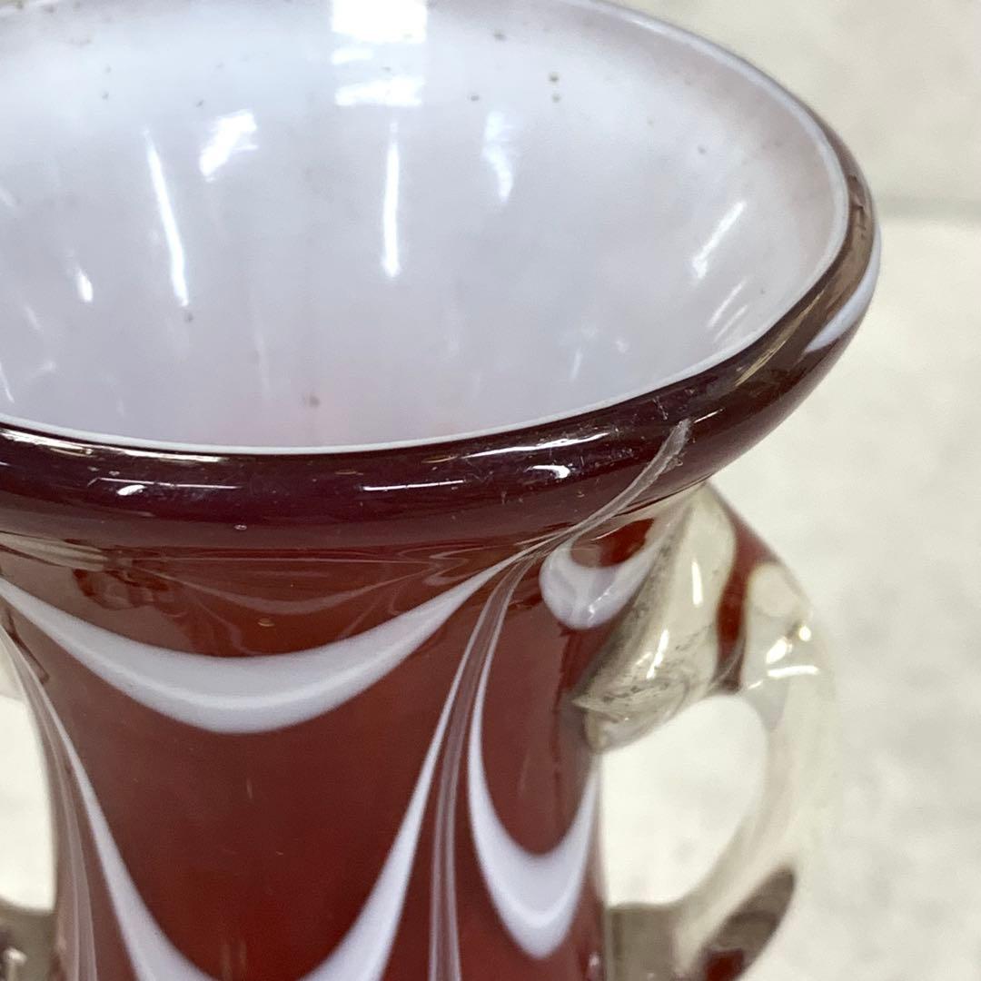 花瓶 高さ19.3 cm 赤茶 硝子 花生 アンティーク 吹きガラス