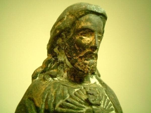 フランス アンティーク 聖心イエス像 台座付 20cm 御心像 19世紀頃