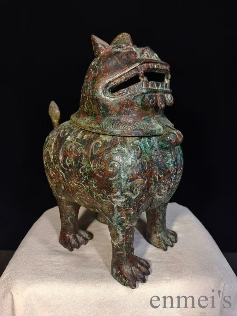 中国古美術 青銅器 神獣炉 香炉 鍍金 銅製 彫刻 仏教美術 唐物 供物器 古玩