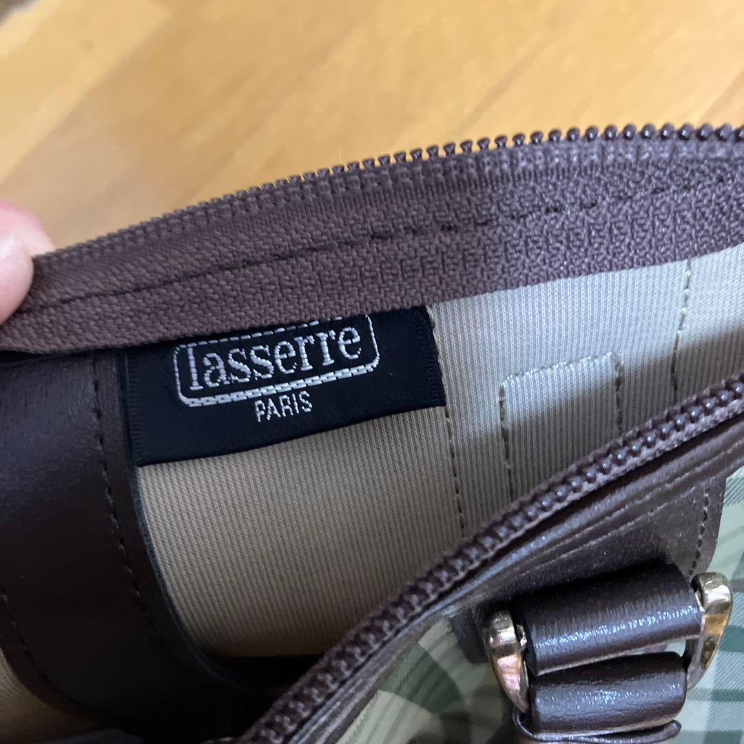 美品　lasserre ボストンバッグ グリーンチェック