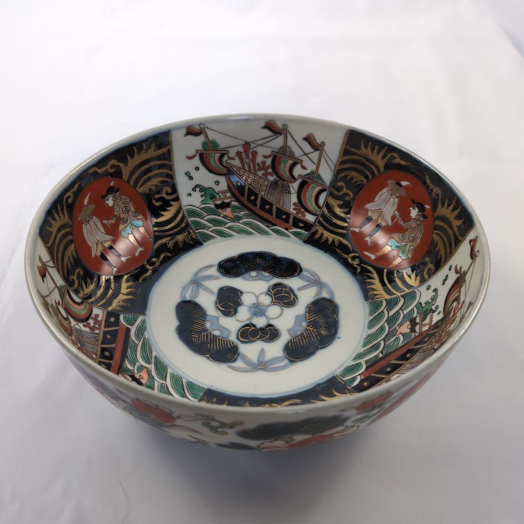 古伊万里鉢 南蛮人南蛮船文深鉢 古伊万里南蛮人南蛮船文深鉢 古伊万里深鉢