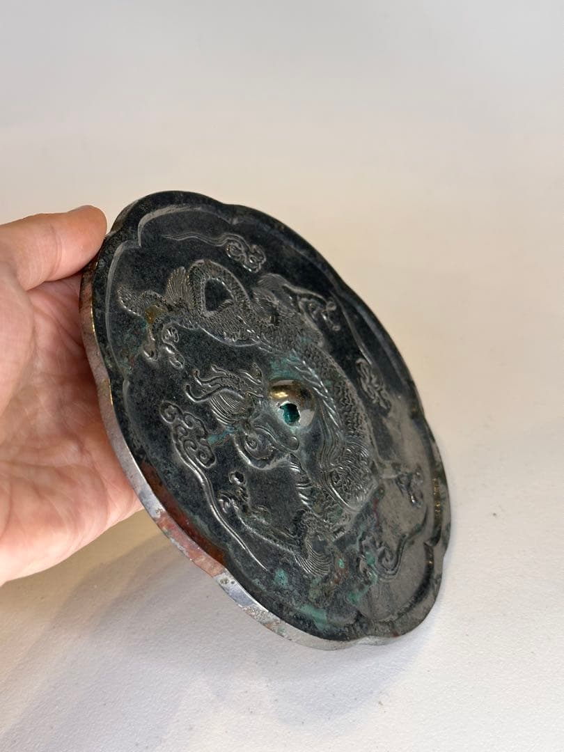 龍文・祥雲文 銅鏡 銅緑あり 時代物 中国古董品 コレクション