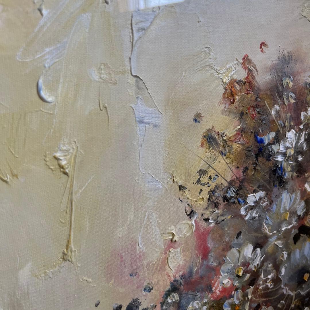 【更に値下げしました】花瓶の花 油彩画 大きめ 金色フレーム