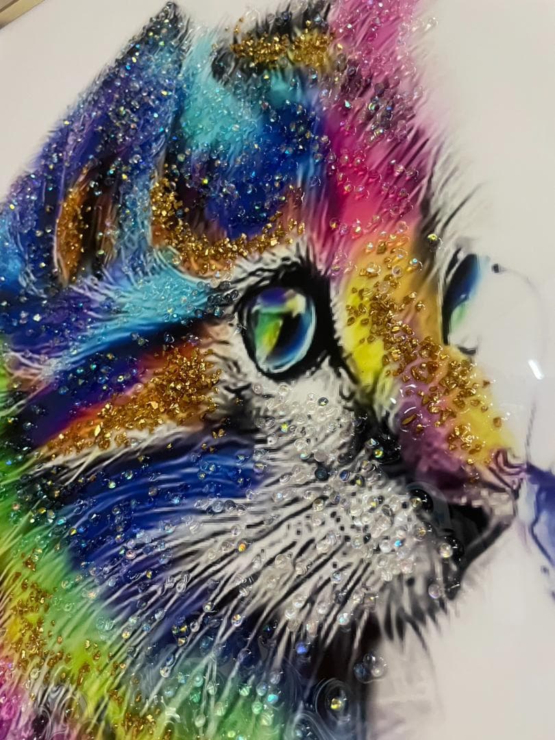 水晶絵　猫　ネコ　キャット　カラフル　アニマル　アートパネル　絵画　ペイント　絵