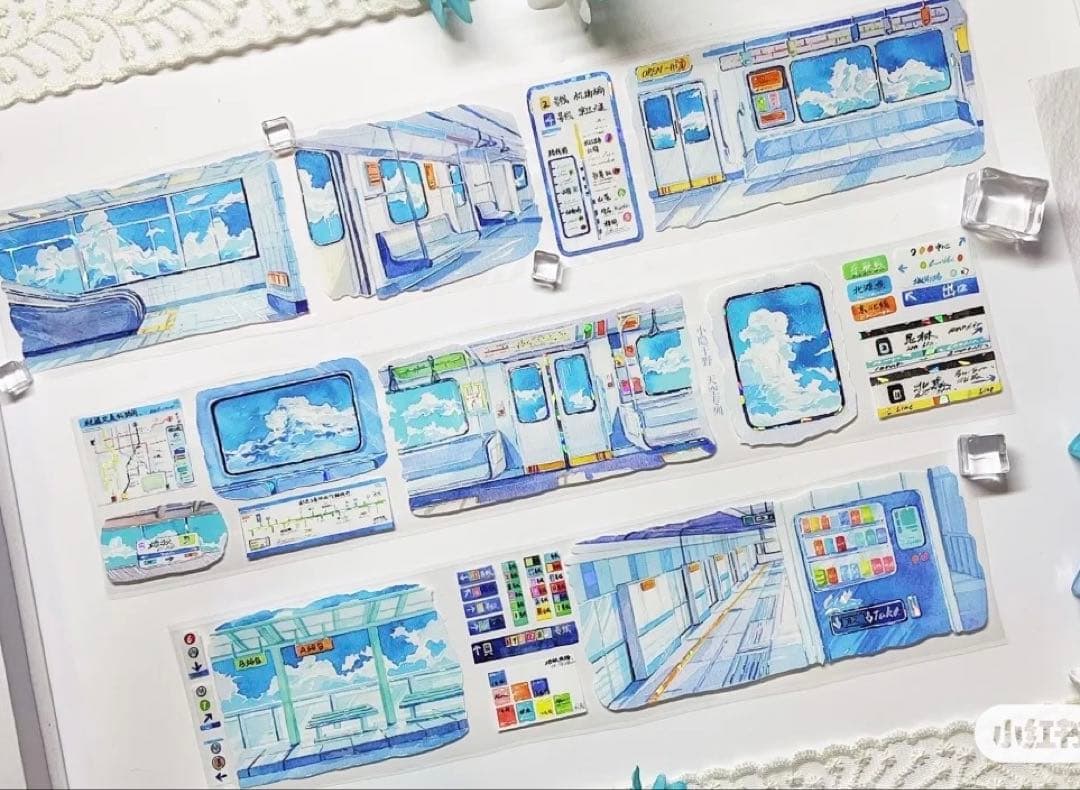 海外マスキングテープ巻売り 夏の駅舎 風景マスキングテープ 250623