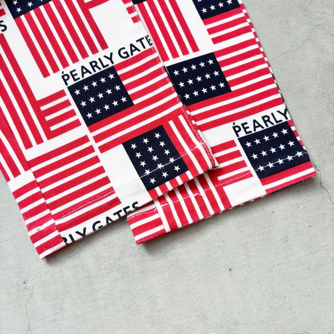 【美品】PEARLY GATES 星条旗 総柄 ストレッチロングパンツ ロゴ刺繍