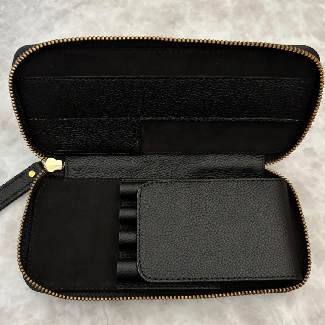 バハギア ペンケース ラウンドジップ型 シュリンクレザー ブラック