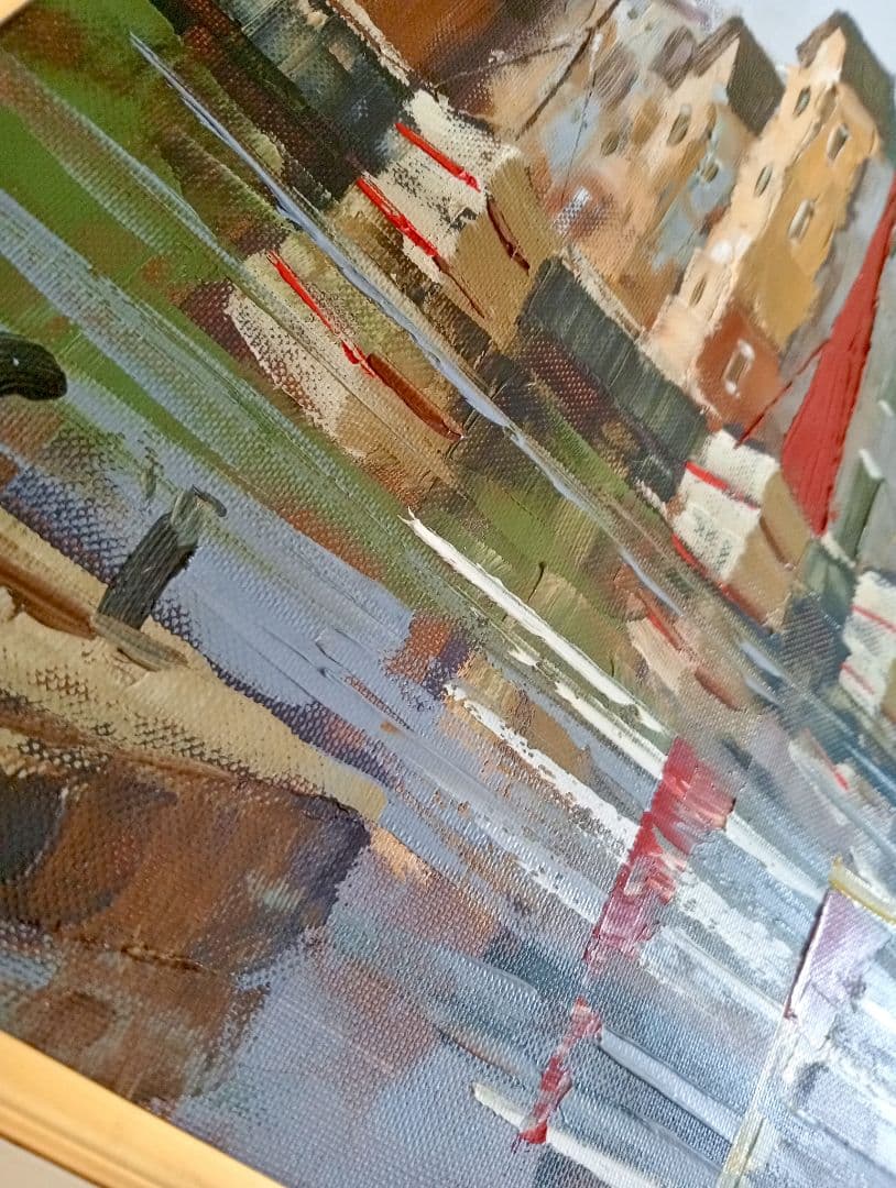 額縁付 １点物 油彩画 黒沢久 風景画『オンフルール』56 × 63cm