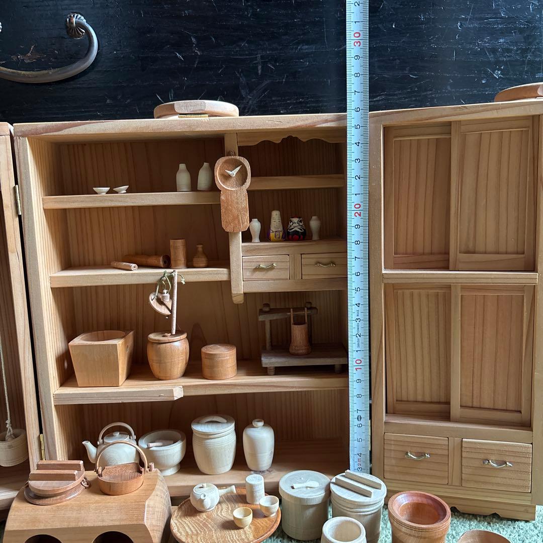 おくどさん　台所セット　台所道具一式　佐藤武志作　雛道具　おままごと　木地玩具