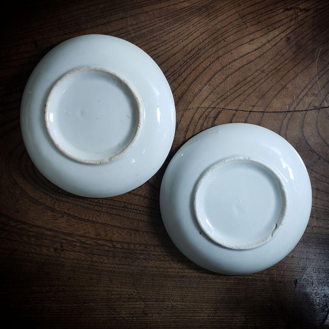 印判皿　明治　大正　二枚　花文様　牡丹　大正ロマン　モダン