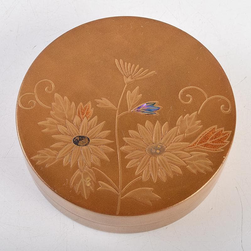 茶道具　金地　花蒔絵　螺鈿装飾　内梨地　香合　合わせ箱付　D　R9492