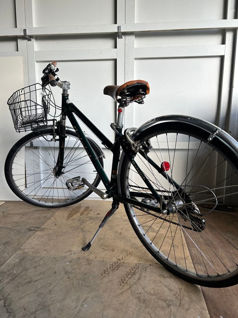 シティサイクル 21段変速 グリーン 前面バスケット付き