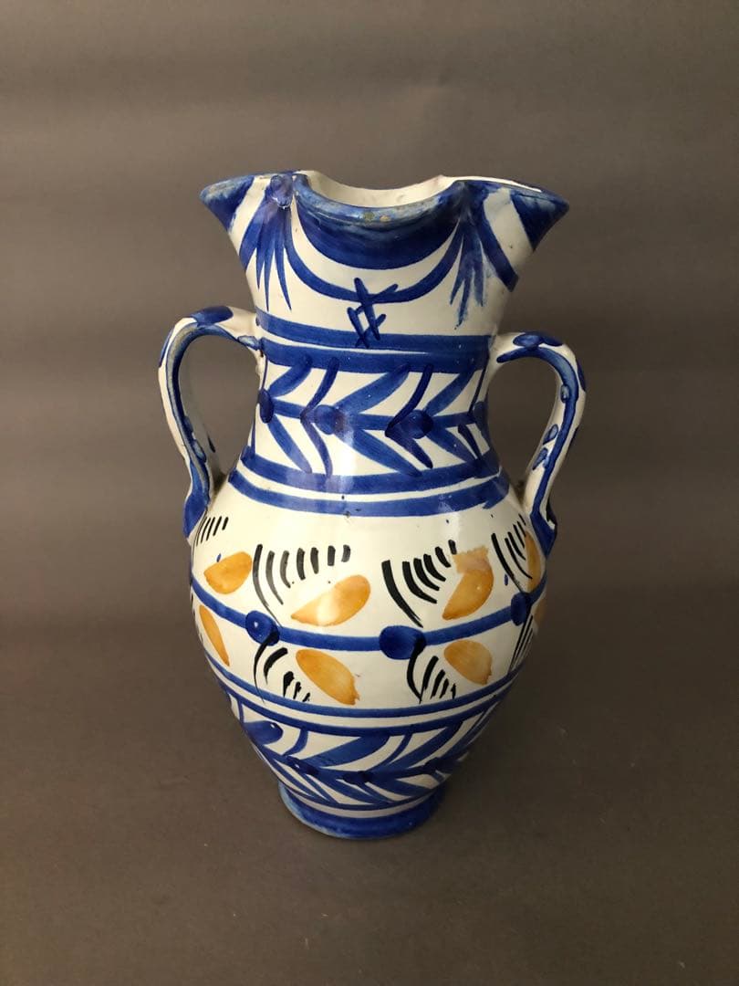 スペイン骨董　陶器　両手付き花瓶、壺　アンティーク