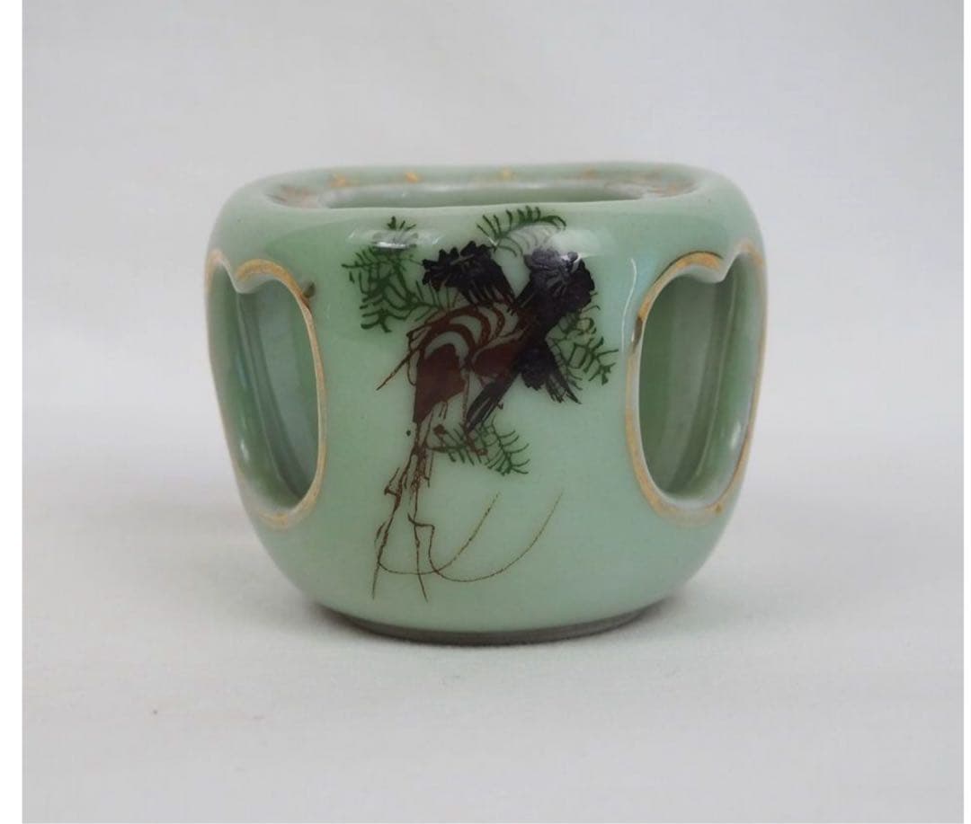 送料無料　明治時代　伊勢海老文青磁蓋置　検/楽山紫砂九谷備前萩焼常滑宝生伊万里骨