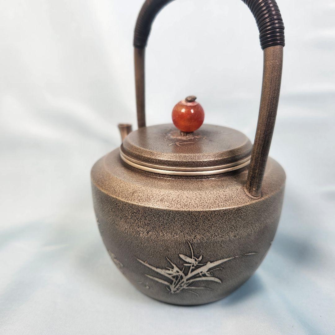 本錫 湯沸 急須 四君子文 瑪瑙 摘 継山造