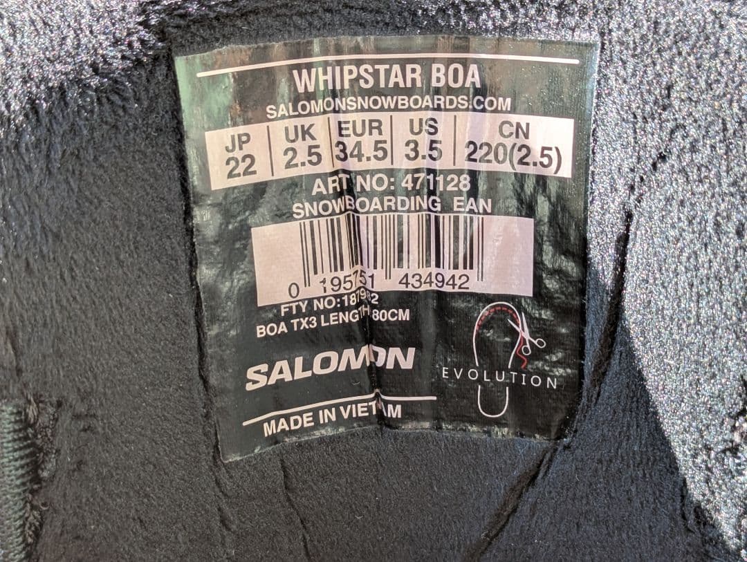 SALOMON WHIPSTER BOA 子供用スノーボードブーツ 22cm