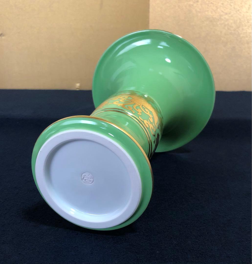 《R》茶道具 萌黄 金襴手 花入 手塚充 陶歴 共布 共箱 251003あ6