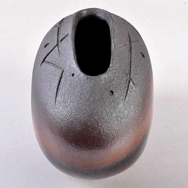 神谷英介　鉄彩扁壷　共布共箱　V　R8924