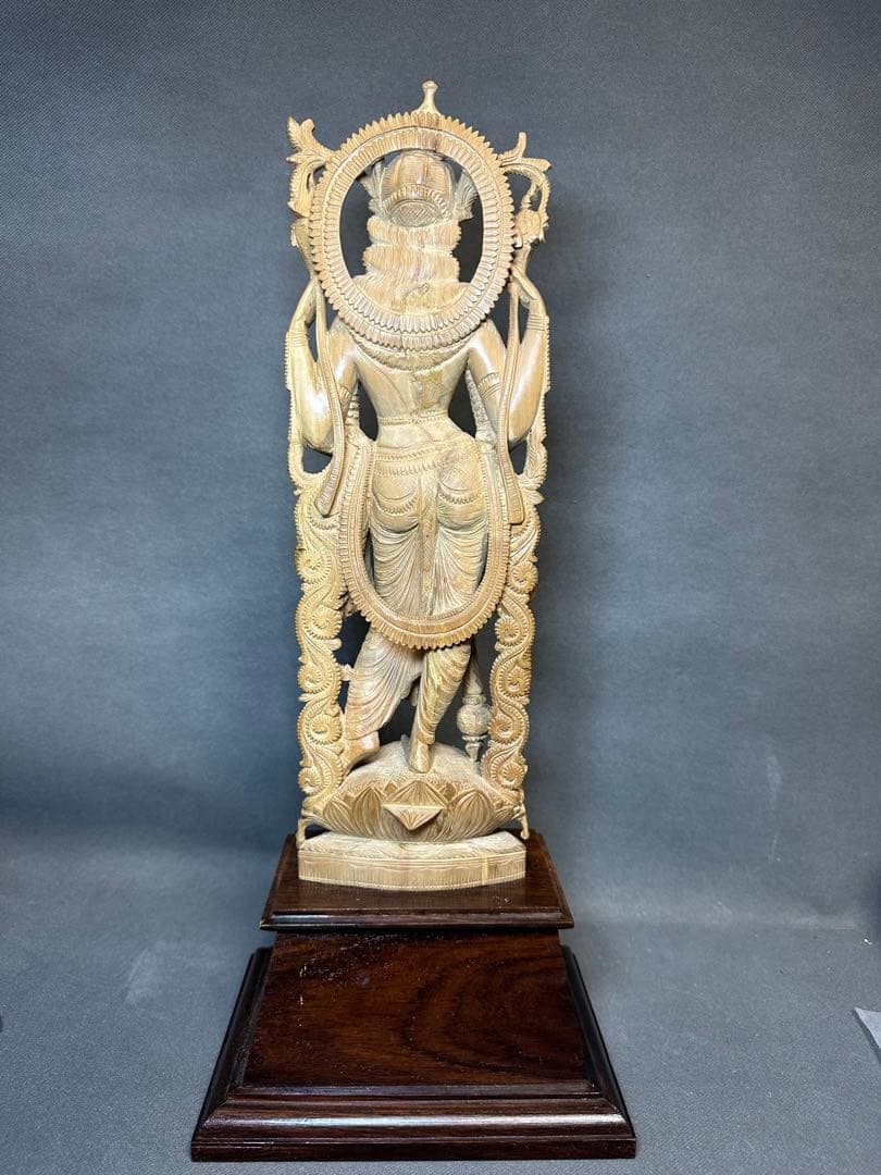 インド　白檀　木彫り　弁財天　観音　仏教美術　仏像 骨董 木像　木製　仏教