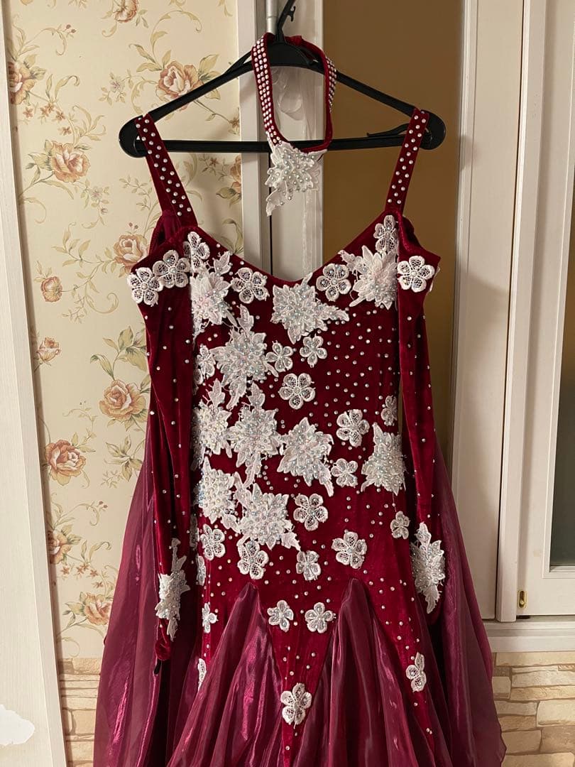 ワインレッド フレアドレス 社交ダンス衣装