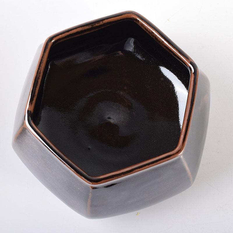 茶道具　膳所焼　陽炎園造　淡海ぜぜ　六角建水　花入　共箱　C　7090