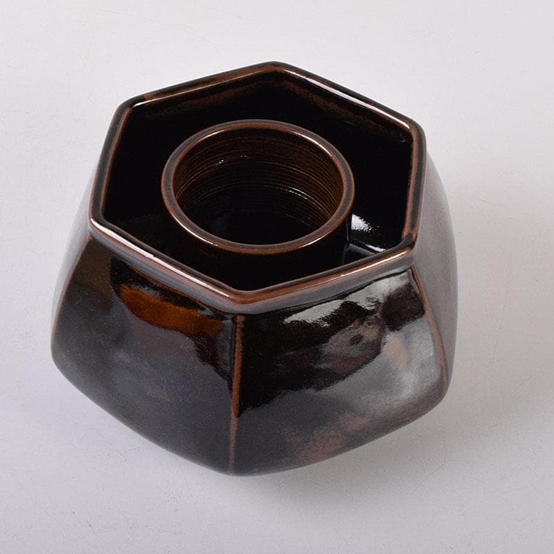 茶道具　膳所焼　陽炎園造　淡海ぜぜ　六角建水　花入　共箱　C　7090