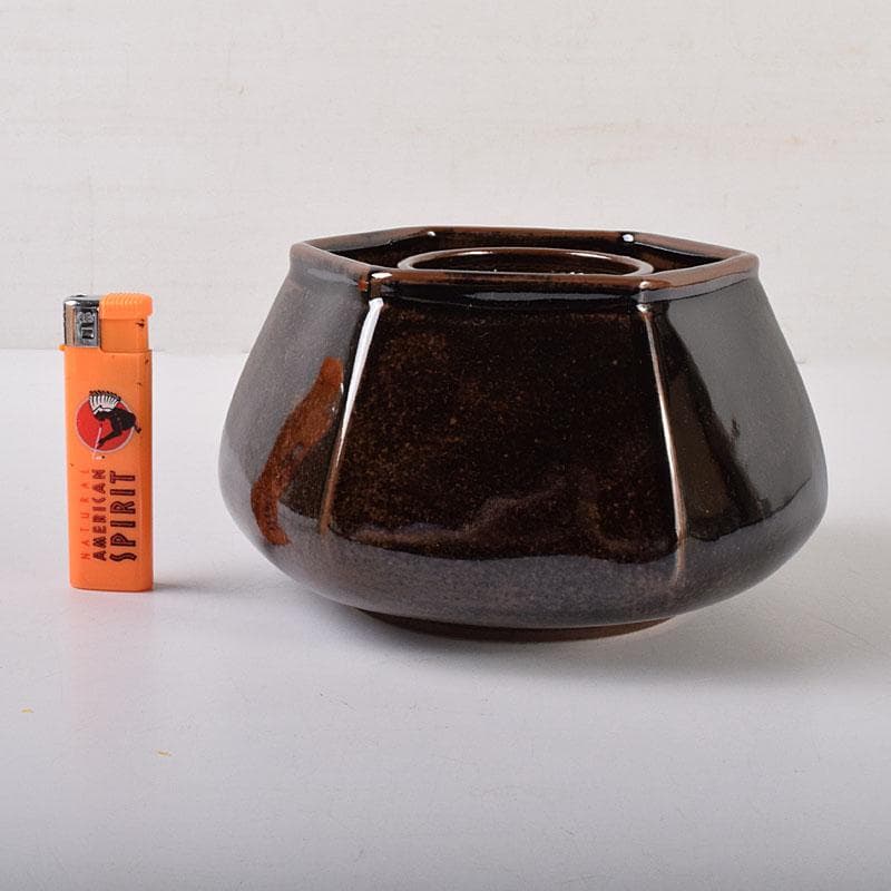 茶道具　膳所焼　陽炎園造　淡海ぜぜ　六角建水　花入　共箱　C　7090