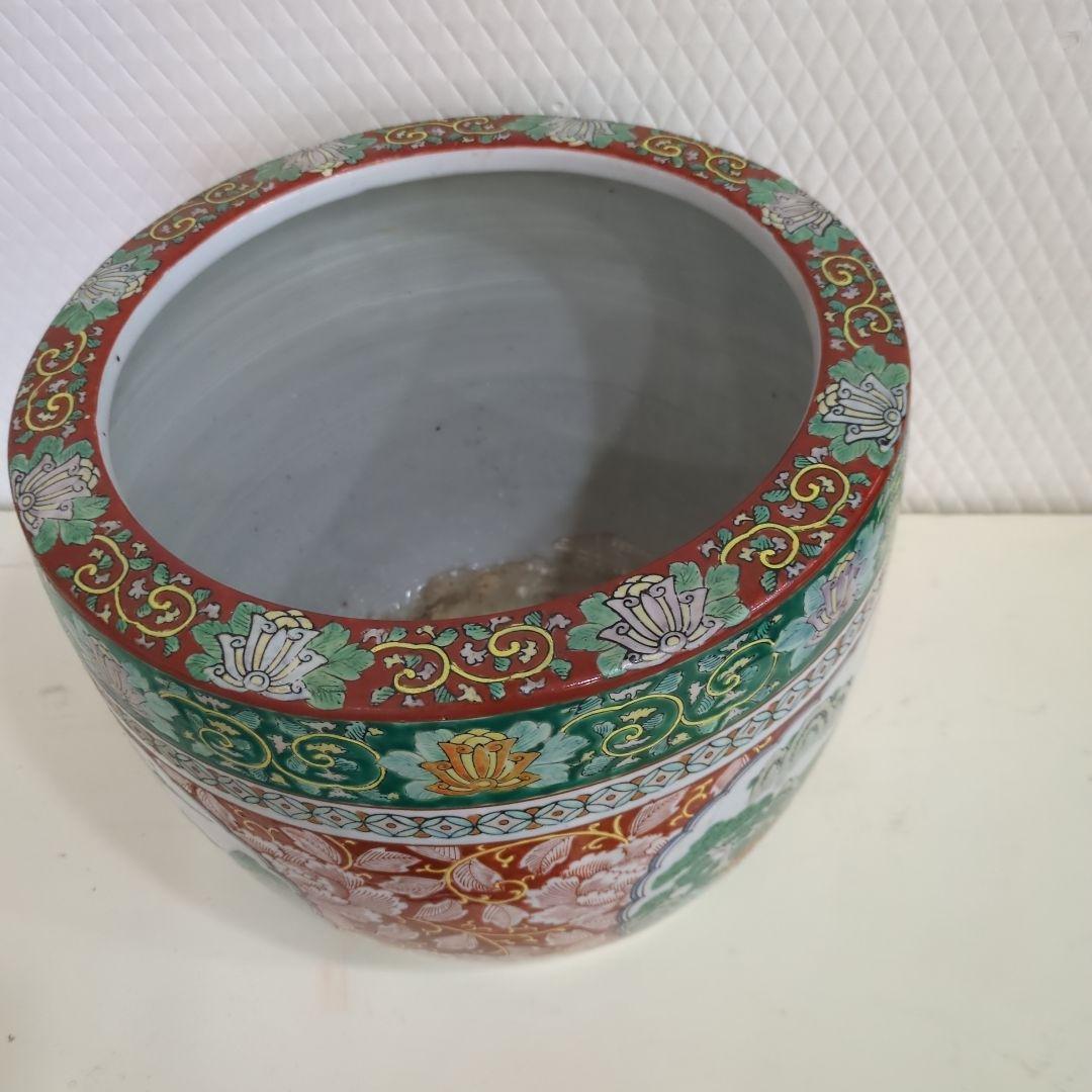 骨董 古伊万里 火鉢 十錦手 色絵 鉢カバー 睡蓮鉢 傘立て 金魚 めだか