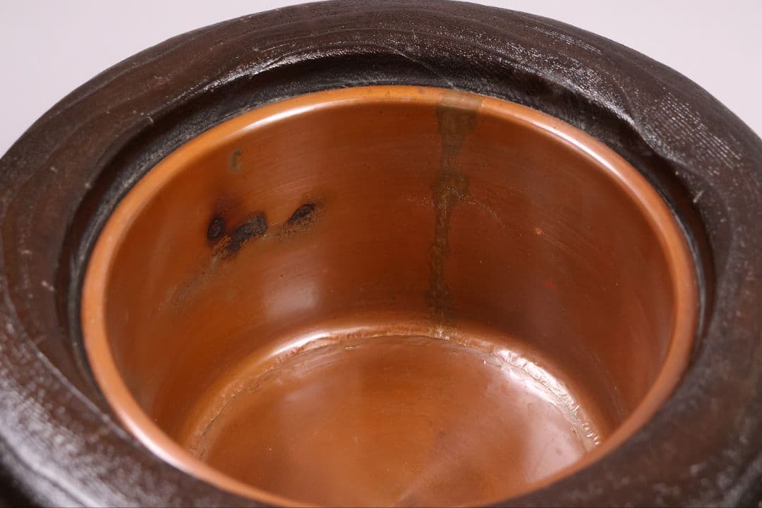 桐火鉢一対 菊蒔絵 草花 木箱入り 手あぶり 古民具 漆芸 茶道具【MB55】